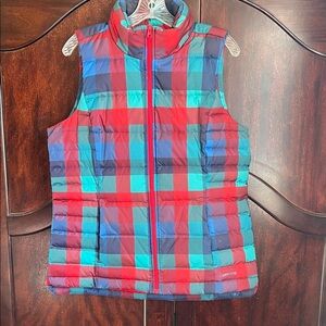 Lands’ End Women’s Full Zip Plaid Down Vest Size Medium (10-12) Tall